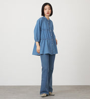 SOMETHING TIERED DENIM SHIRTS ST250-6198 LIGHT BLUE