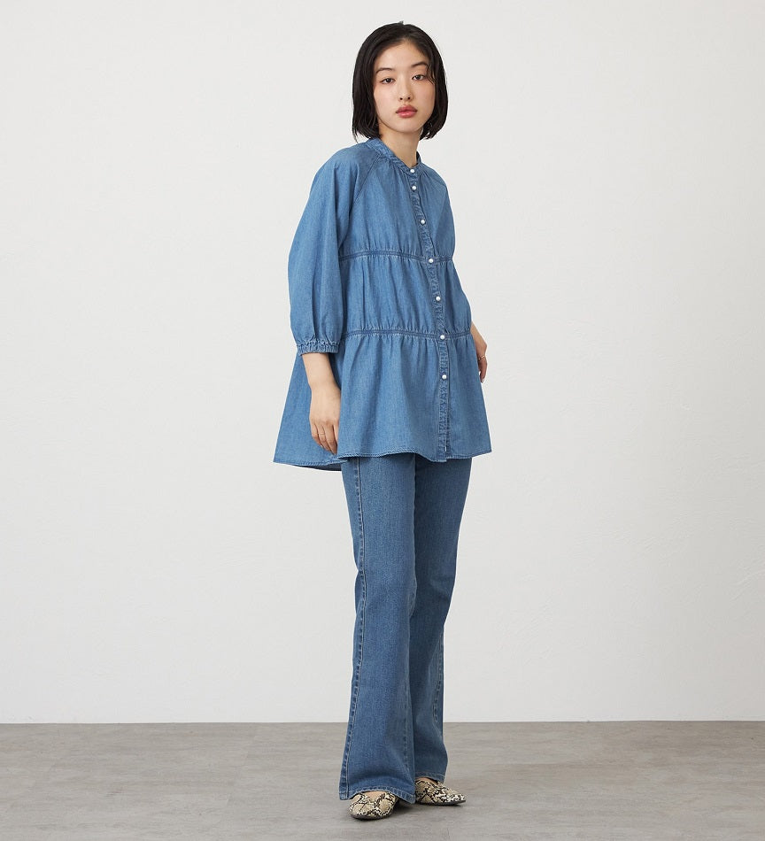 SOMETHING TIERED DENIM SHIRTS ST250-6198 LIGHT BLUE