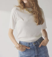 SOMETHING TOP ST688-6118 M/S RIB JAQUARD CUTSEW WHITE