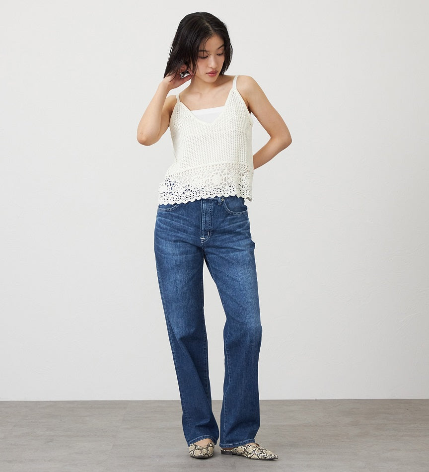 SOMETHING JEANS STG13-36 ELSA NV STRAIGHT MID BLUE USED WASH