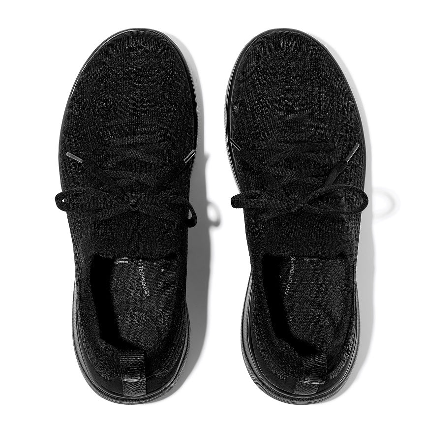 FITFLOP IQUSHION SUPER-Q KNIT SLIP-ON LACED SNEAKERS JH9-090 BLACK