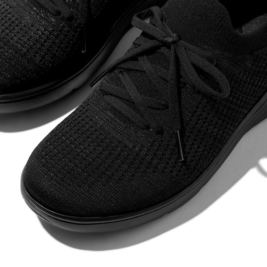 FITFLOP IQUSHION SUPER-Q KNIT SLIP-ON LACED SNEAKERS JH9-090 BLACK