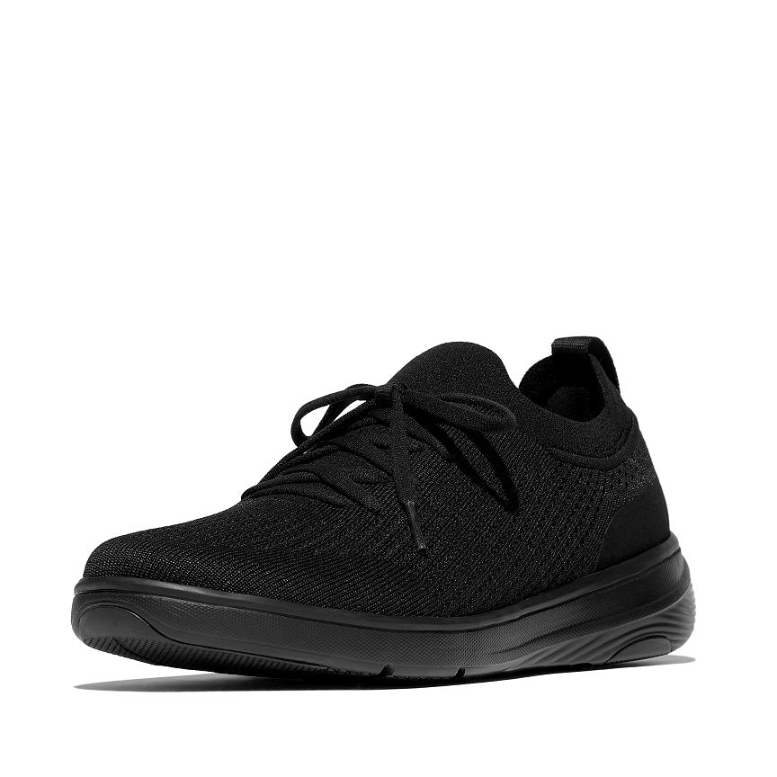 FITFLOP IQUSHION SUPER-Q KNIT SLIP-ON LACED SNEAKERS JH9-090 BLACK