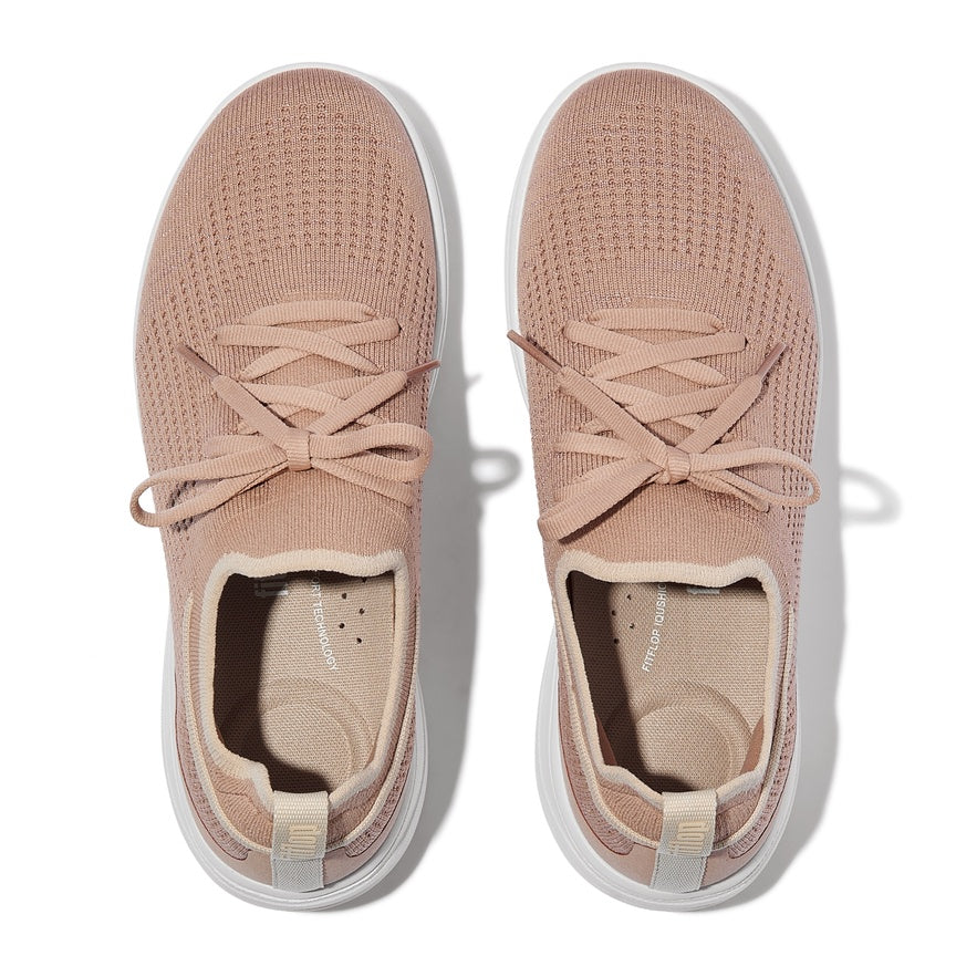FITFLOP IQUSHION SUPER-Q KNIT SLIP-ON LACED SNEAKERS JH9-C70 BEIGE/ROSEGOLD