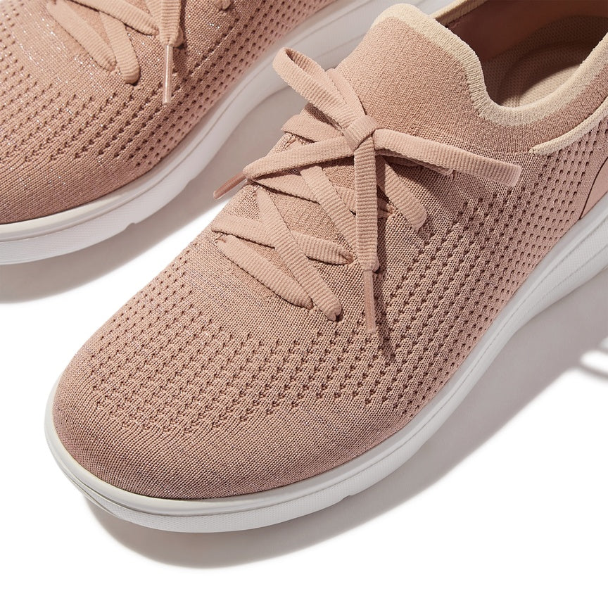 FITFLOP IQUSHION SUPER-Q KNIT SLIP-ON LACED SNEAKERS JH9-C70 BEIGE/ROSEGOLD