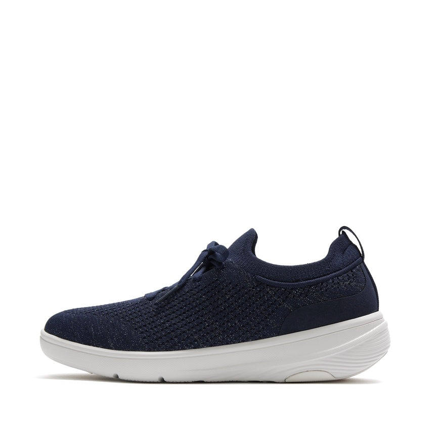 FITFLOP IQUSHION SUPER-Q KNIT SLIP-ON LACED SNEAKERS JH9-B84 METALLIC NAVY
