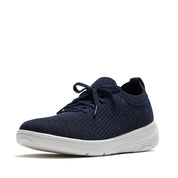 FITFLOP IQUSHION SUPER-Q KNIT SLIP-ON LACED SNEAKERS JH9-B84 METALLIC NAVY