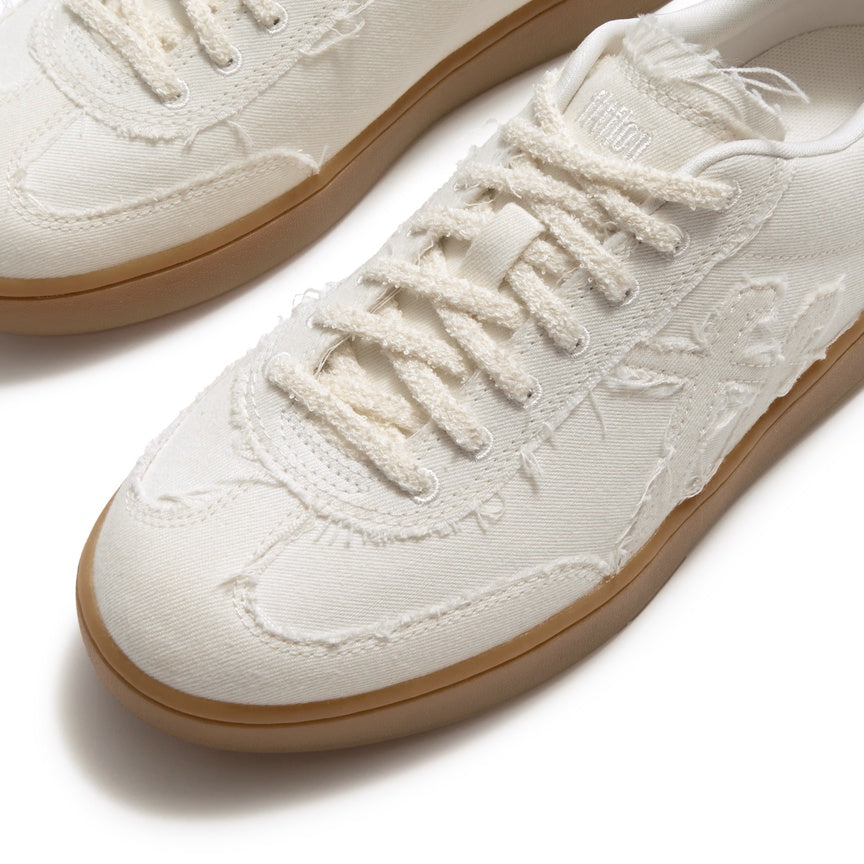 FITFLOP THE DASH FF FRAYED DENIM T-TOE TRAINERS A9D-E45 WHITE WASH